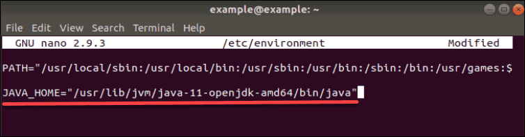 Installation path for Java 11.