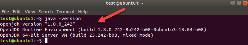 Terminal showing the output for the java version command.