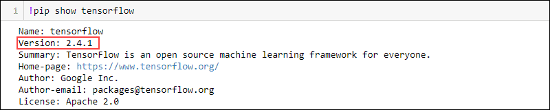 jupyter !pip show tensorflow version output