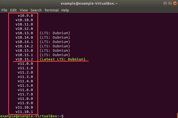 list available nvm versions