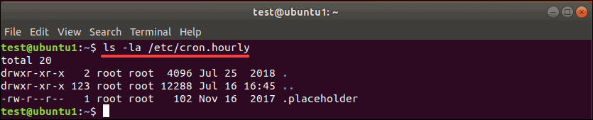 output of list hourly cron jobs
