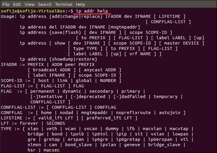 list of ip address commands