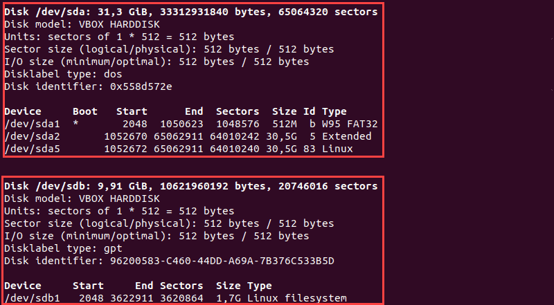 List all existing partitions with fdisk command.