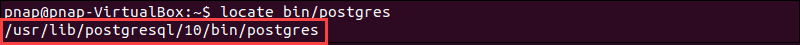 Path to postgres binary folder with the locate command.