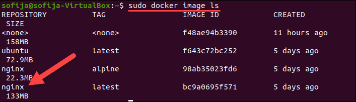 Verify the nginx docker image is among locally listed images.