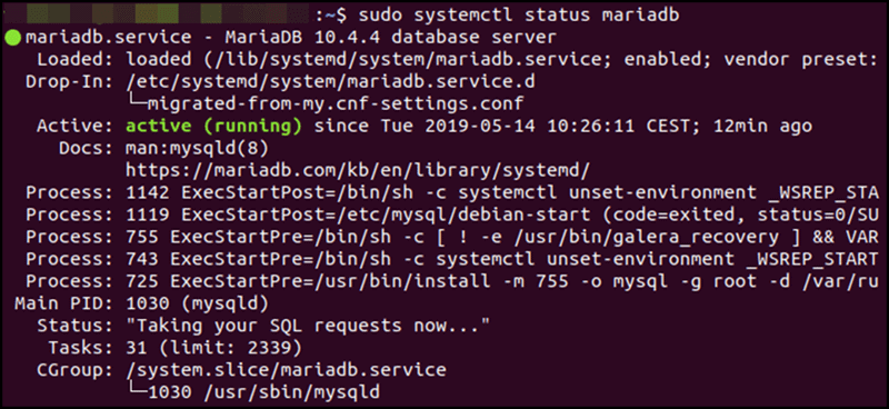 verify MariaDB database is running Ubuntu