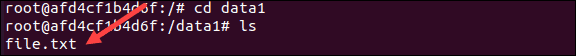 Running a Docker container with a Host Volume and checking the content.