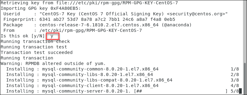 Verify the MySQL GPG key.
