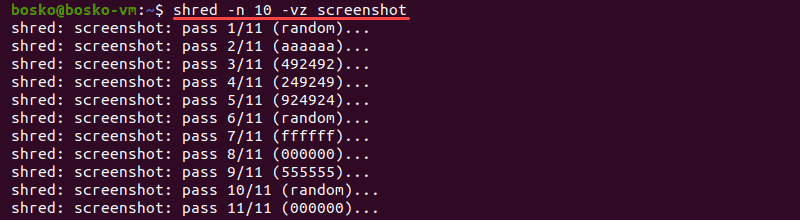 Specifying the number of times to overwrite a file in shred.