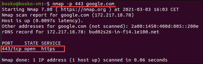 Ping a port using nmap on Linux