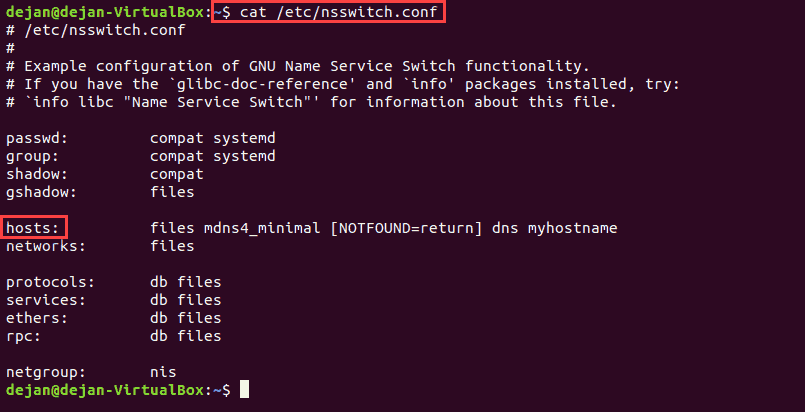 nsswitch functionality in Linux indicates DNS lookup order.