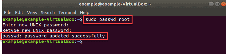 example output after ubuntu changing root password