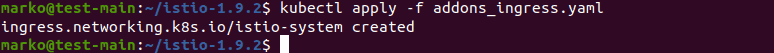 Applying the yaml file with Istio addons Ingress resources