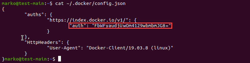 Using the cat command to view data keys and values in a json file