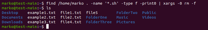 Using the xargs command with the find command in a pipeline, using the -print0 and -0 arguments