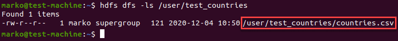Using hdfs dfs ls command to list the contents of an HDFS directory