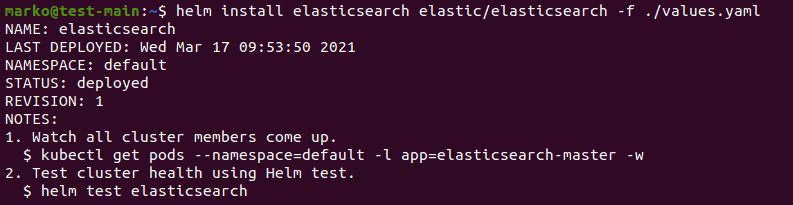 Installing the helm chart using the helm install command