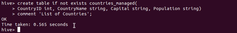 Creating a managed table in Hive