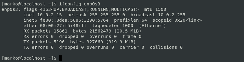Using ifconfig to check a particular network interface