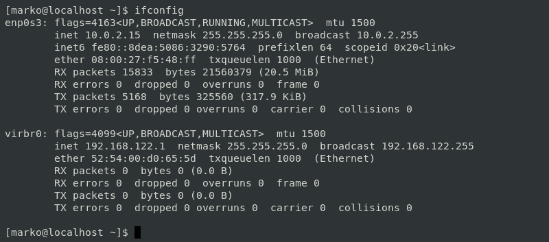 Using ifconfig without any arguments in CentOS 7