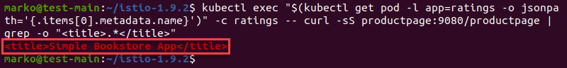 Confirming the successful initiation of the Bookstore application using curl