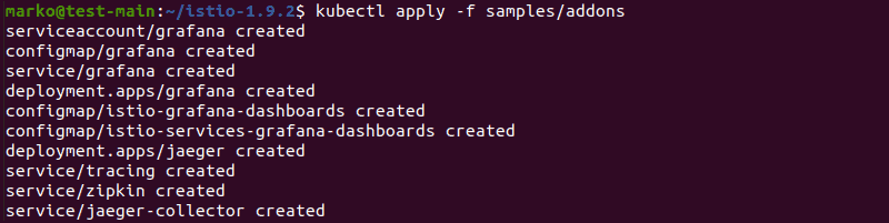 Installing Istio add-ons from the sample/addons folder 