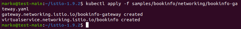 Applying the bookinfo-gateway.yaml file using kubectl