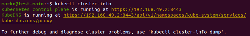 Checking information about the cluster using kubectl