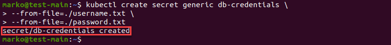 Creating a secret using kubectl create secret
