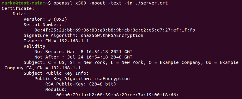Viewing the certificate created with OpenSSL