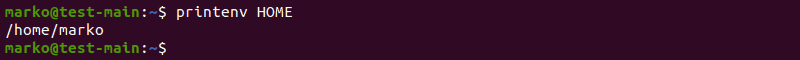 Using the printenv command to see the value of the HOME variable