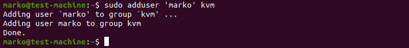 Adding user to the kvm usergroup