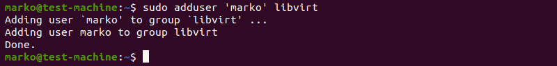 Adding a user to the libvirt usergroup