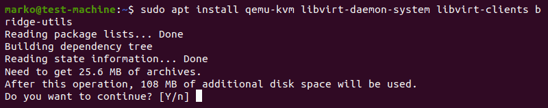 Installing the packages necessary to run KVM in Ubuntu 20.04