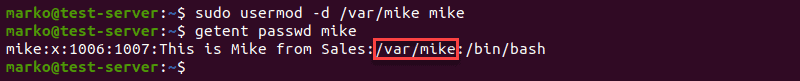Changing the location of a user's home folder using the usermod -d option