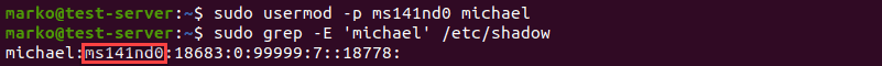Creating a user login password with the -p option of the usermod command