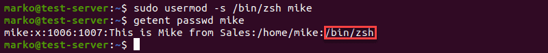 Changing the default shell for a single user using usermod -s