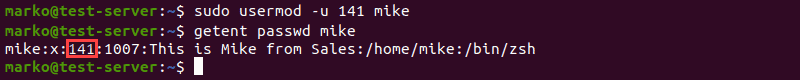 Changing user's UID using the usermod -u command