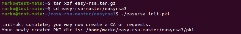 Unpacking the archive and initializing Easy-RSA