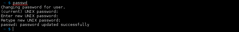 Terminal output of the passwd command