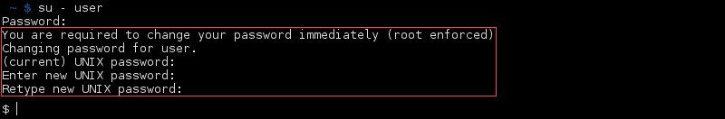 Terminal prompt for password change