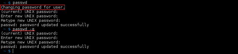 Terminal output of command passwd -q