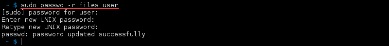 Terminal output of the command passwd -r