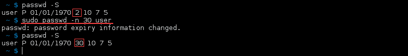 Terminal output of the command passwd -n