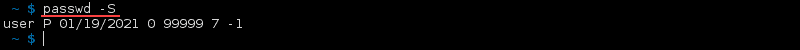 Terminal output of passwd -S command