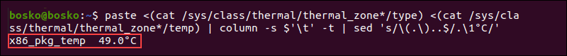 Display CPU temperature in Ubuntu without third-party apps.