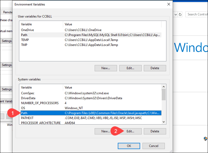 How to change the Path enviormental variable