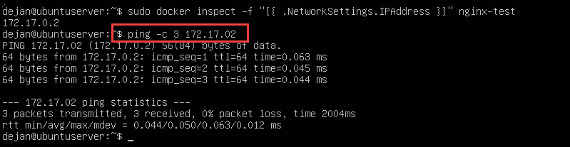 ping a docker container to verify ip address
