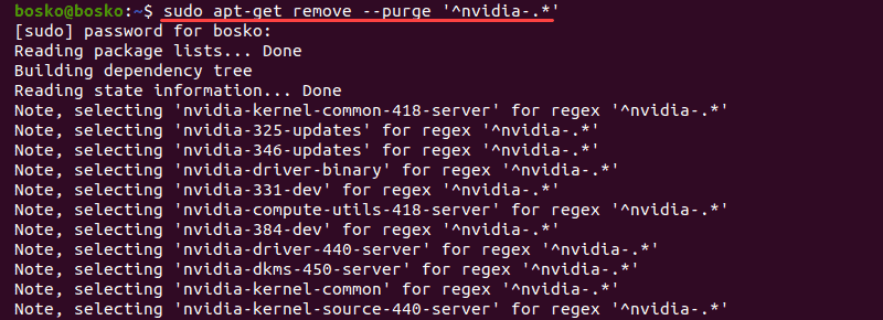 Remove all Nvidia packages from Ubuntu 20.04.