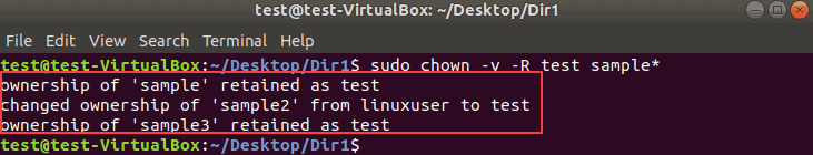 Recursive chown command issued in Terminal window.